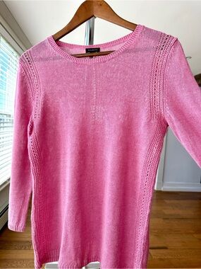 Talbots Pink Crewneck Knit Top, 3/4 Sleeves, 💯 Linen Knit